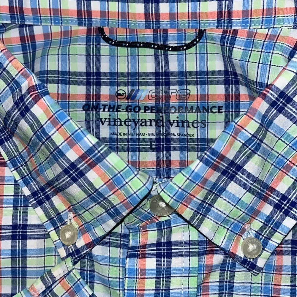 Vineyard Vines Plaid Tartan ON The Go OTG Travel No Dry Performance Whale Shirt